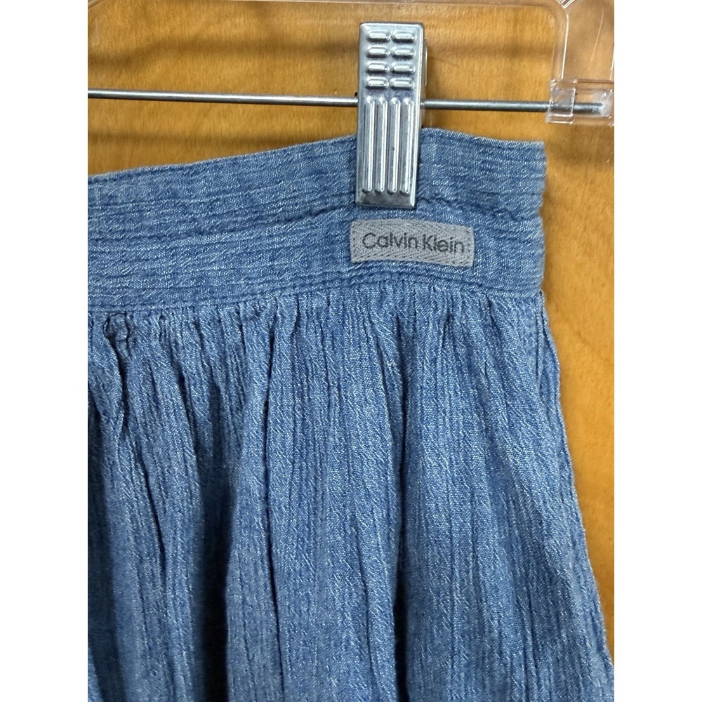 VTG Calvin Klein‎ Womens 100% Cotton Chambray Button Front Midi Skirt Sz 8 - Picture 3 of 12
